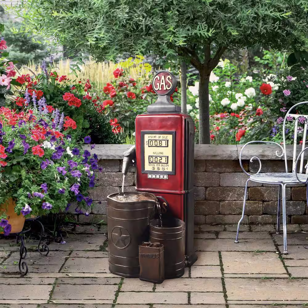 None 42 in. Tall Outdoor Vintage 2-Tier Gas Station Water Fountain