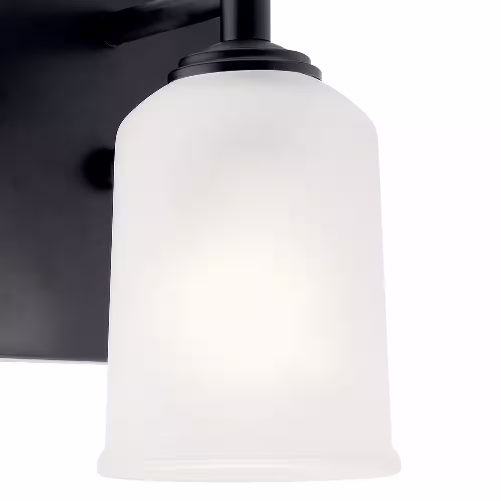 KICHLER Shailene 1-Light Black Bathroom Indoor Wall Sconce Light with Satin Etched Glass Shade