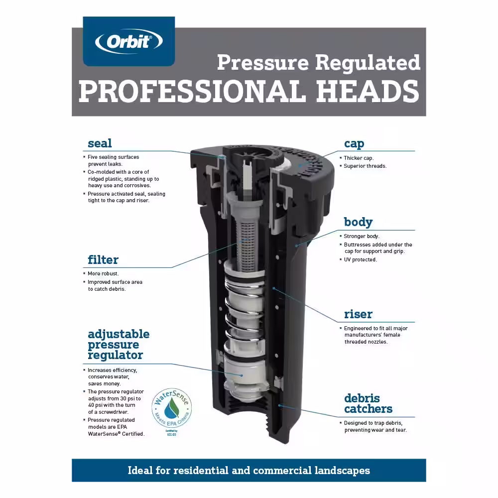 Orbit 2 in. Professional Series Pressure Regulated Pop Up Spray Head Sprinkler with Brass Half Pattern Twin Spray Nozzle