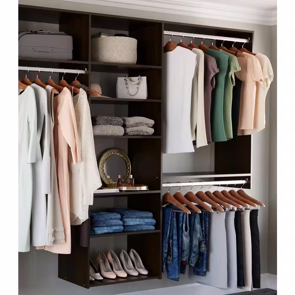 Closet Evolution 120 in. W - 144 in. W Espresso Wood Basic Closet System
