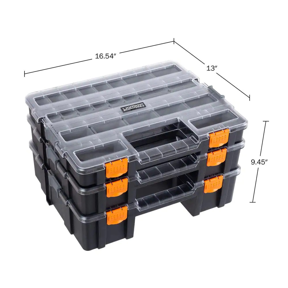 Stalwart 13 in. Gray Polypropylene 3-In-1 Portable Tool Box Organizer with 52 Customizable Compartments