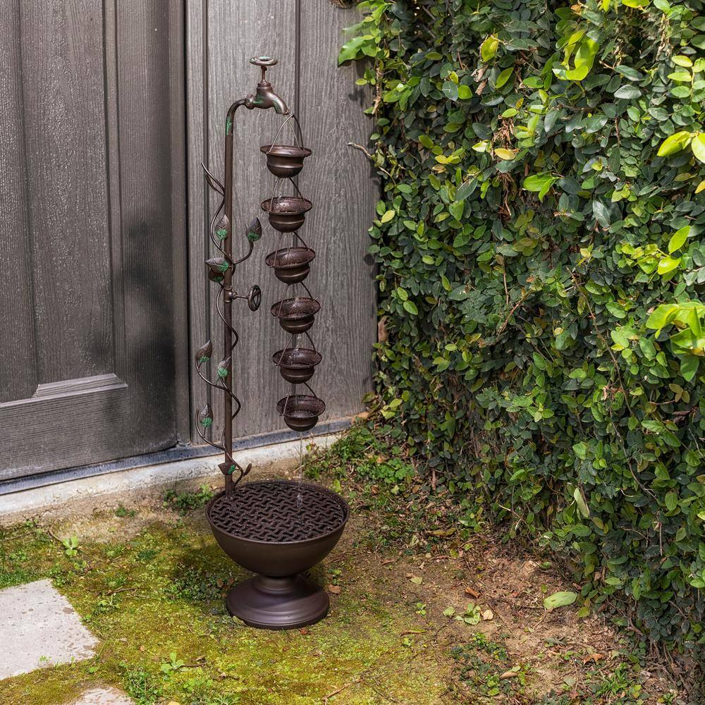 Alpine Corporation 38 in. Tall Indoor/Outdoor Hanging 6-Cup Tiered Floor Water Fountain, Bronze