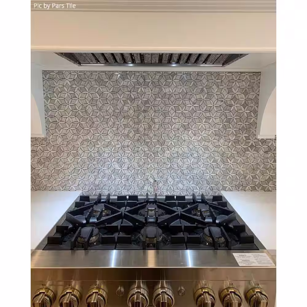 Apollo Tile Gray and Beige 11.7 in. x 15.2 in. Wooden Flower Polished Marble Mosaic Tile (6.18 sq. ft./Case)