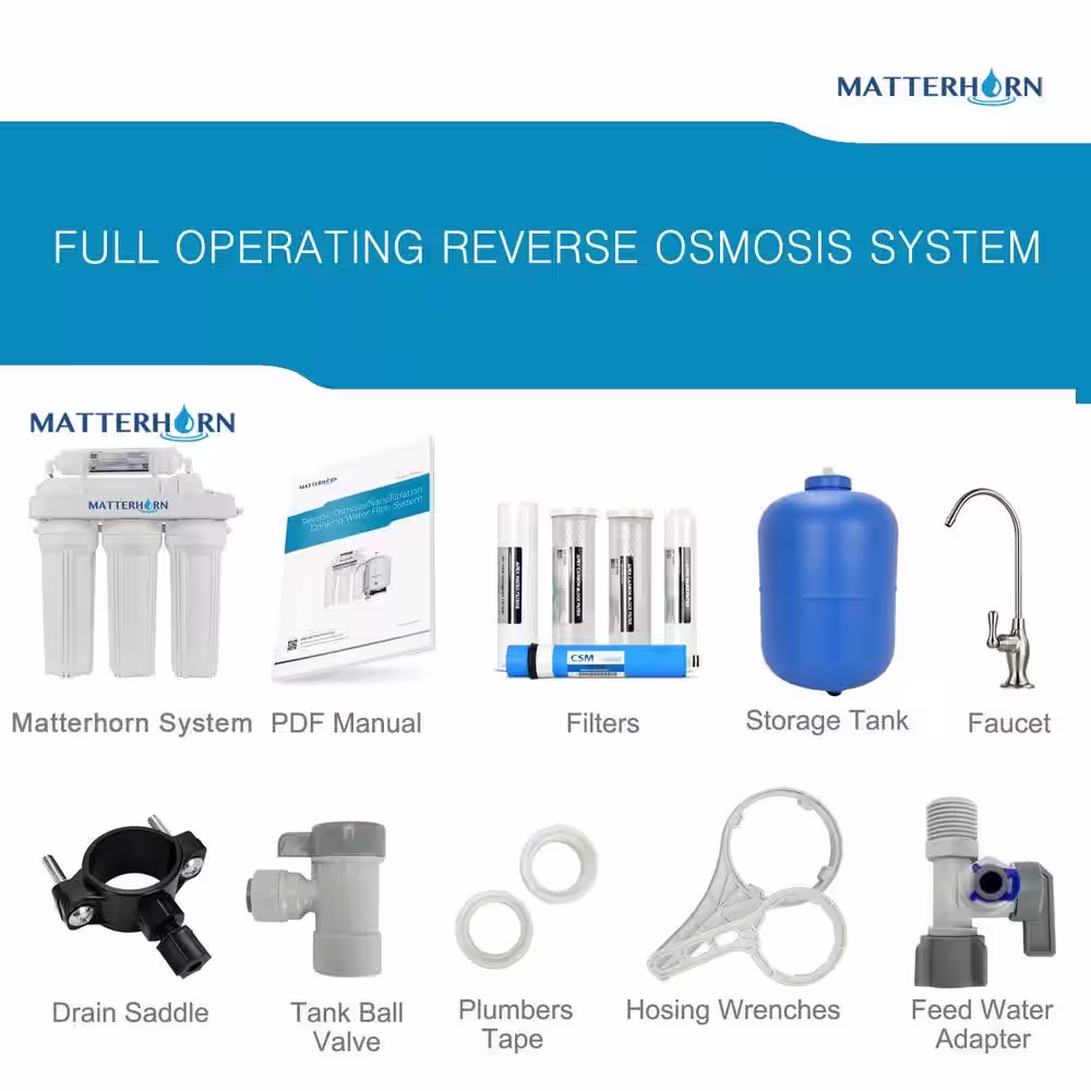 Matterhorn 6 Stage 50 GPD -Superior Reverse Osmosis pH+ Alkaline Mineral Under the Sink Water Filter System