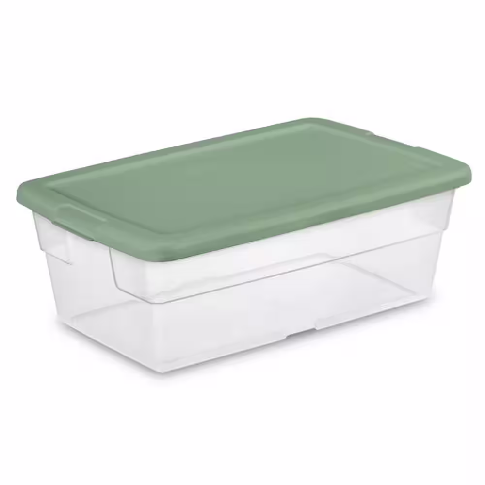 Sterilite 6 qt. Stackable Storage Tote Box Container with Crisp Green Lid in Clear 5-Pack