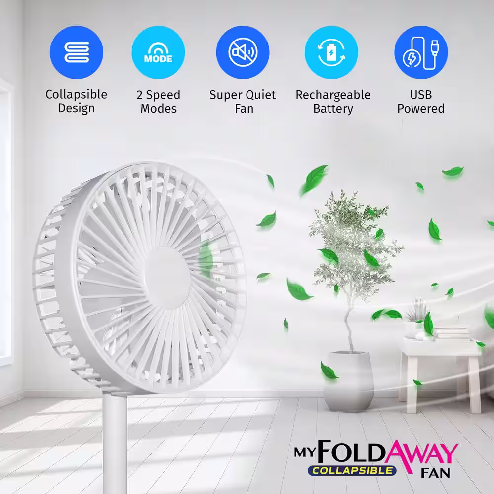 As Seen on TV 2-in-1 Adjustable Height 40 in. Unique Foldable and Portable My Foldaway Rechargeable Floor and Table Fan