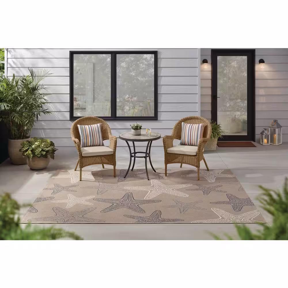 StyleWell Taupe 5 ft. x 7 ft. Starfish Indoor/Outdoor Patio Area Rug