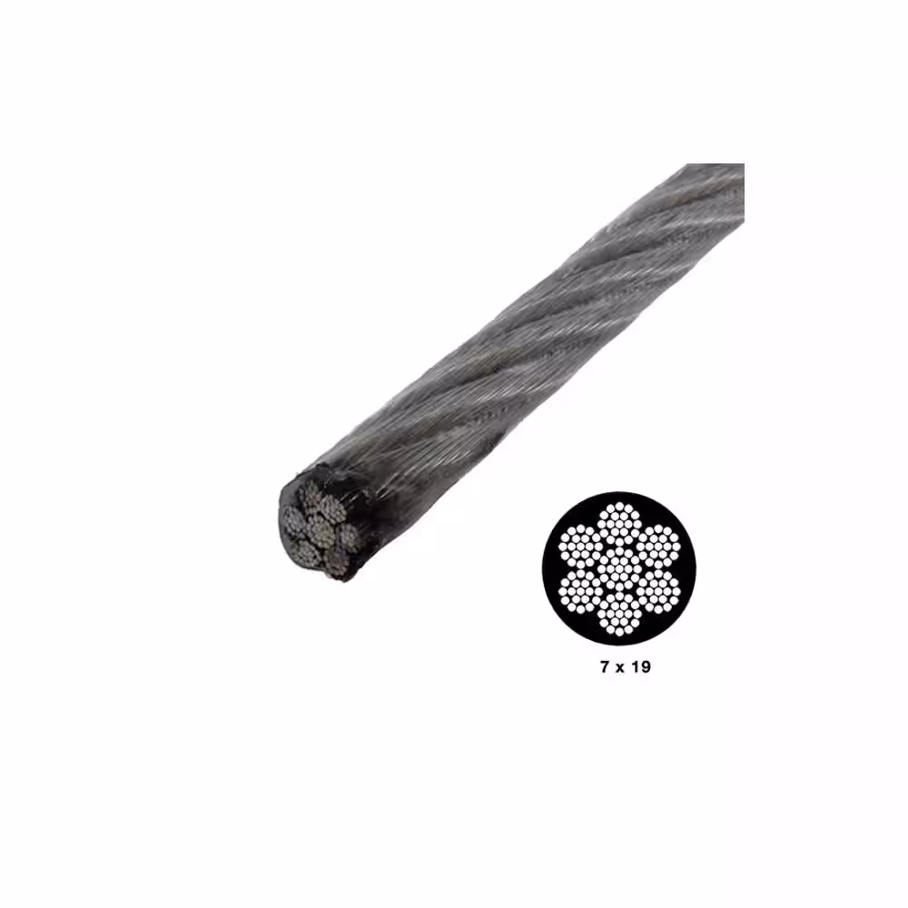KingChain 3/16 in. x 1/4 in. x 250 ft. Vinyl-Coated Galvanized Aircraft Cable, 7x19 Construction - 850 lbs Safe Work Load - Reeled