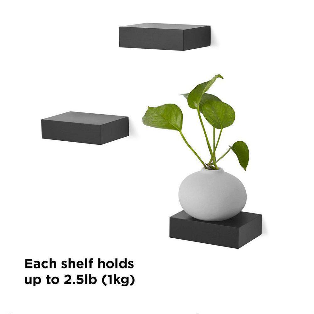 None 3 in. x 4 in. x 1 in. Black Wood Decorative Wall Shelves Floating Shelves