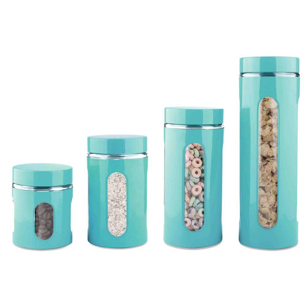 Home Basics 4-Piece Essence Collection Turquoise Stainless Steel Canister Set