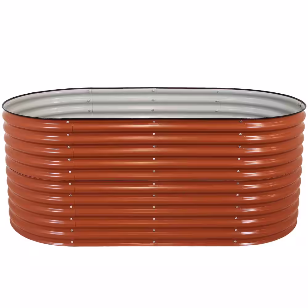 Sunnydaze Decor Sunnydaze 79 in. W x 32 in. H Brown Oval Stand-Up Steel Raised Garden Bed