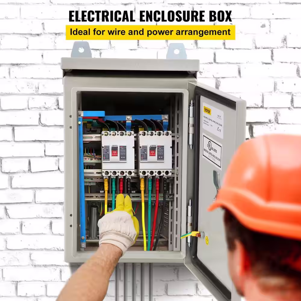 None Electrical Box Enclosure 16x12x8 NEMA 4X IP65 Outdoor Junction Box Carbon Steel Hinged with Rain Hood for Outdoor Indoor