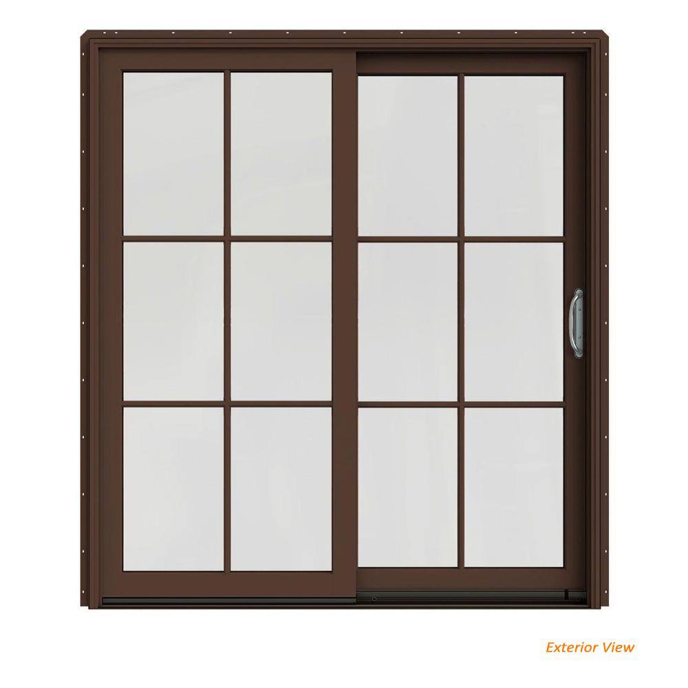 JELD-WEN 72 in. x 80 in. W-2500 Contemporary Brown Clad Wood Right-Hand 6 Lite Sliding Patio Door w/Stained Interior