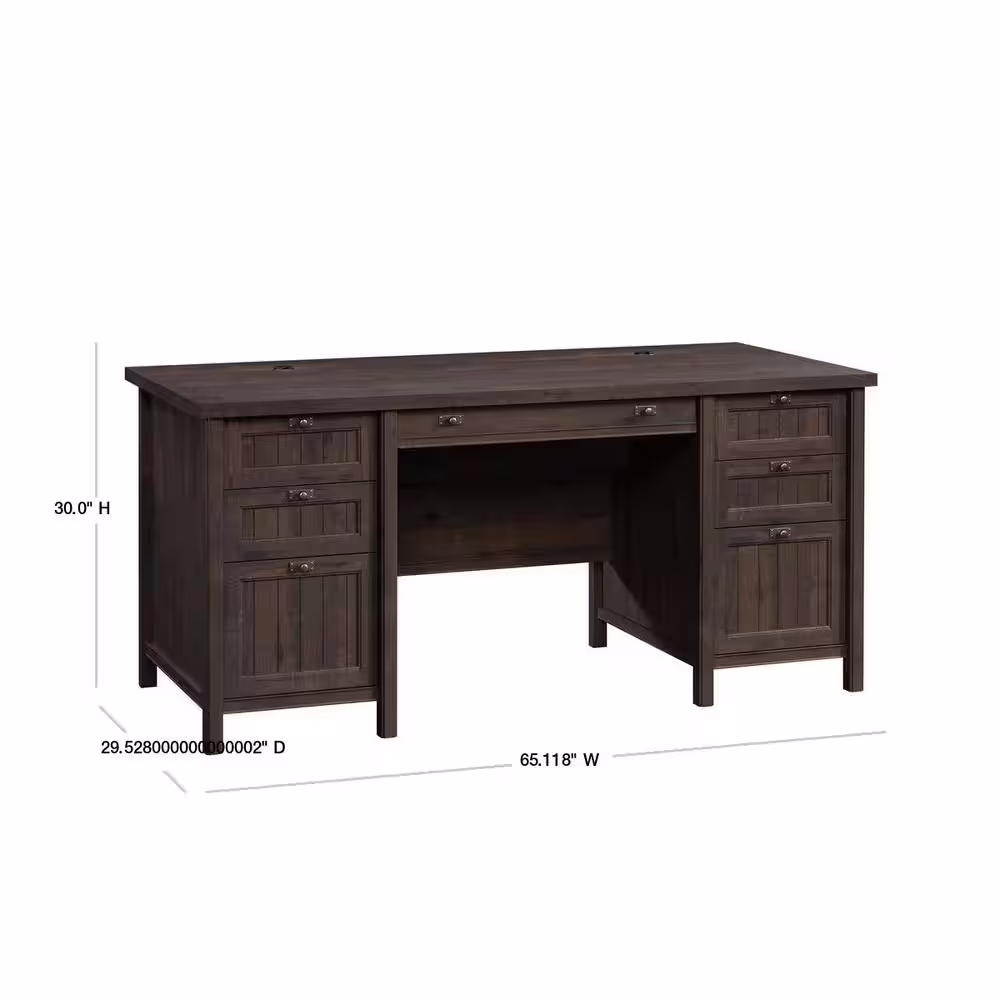 SAUDER 66 in. Rectangular Coffee Oak 7 Drawer Executive Desk with File Storage