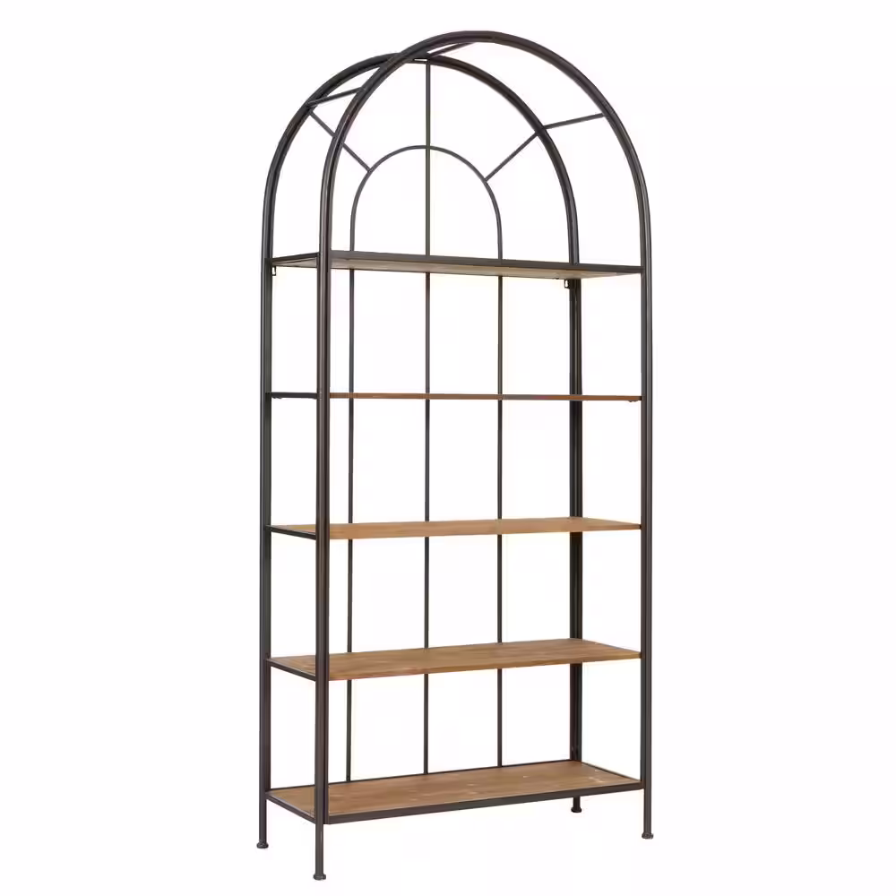 Storied Home 78 in. Natural/Brown Metal 5-shelf Accent Bookcase with Open Back