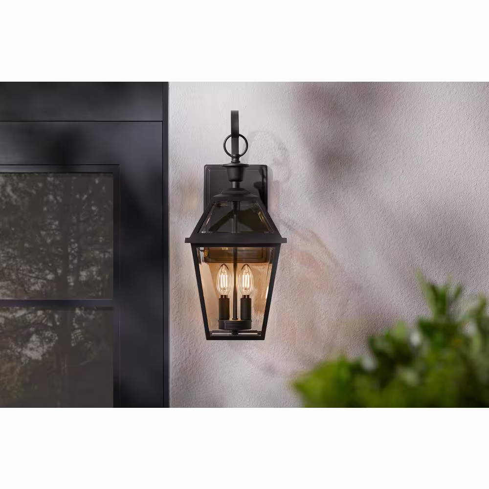 Home Decorators Collection Glenneyre 8-5/8 in. Matte Black French Quarter Gas Style Hardwired Outdoor Wall Lantern Sconce