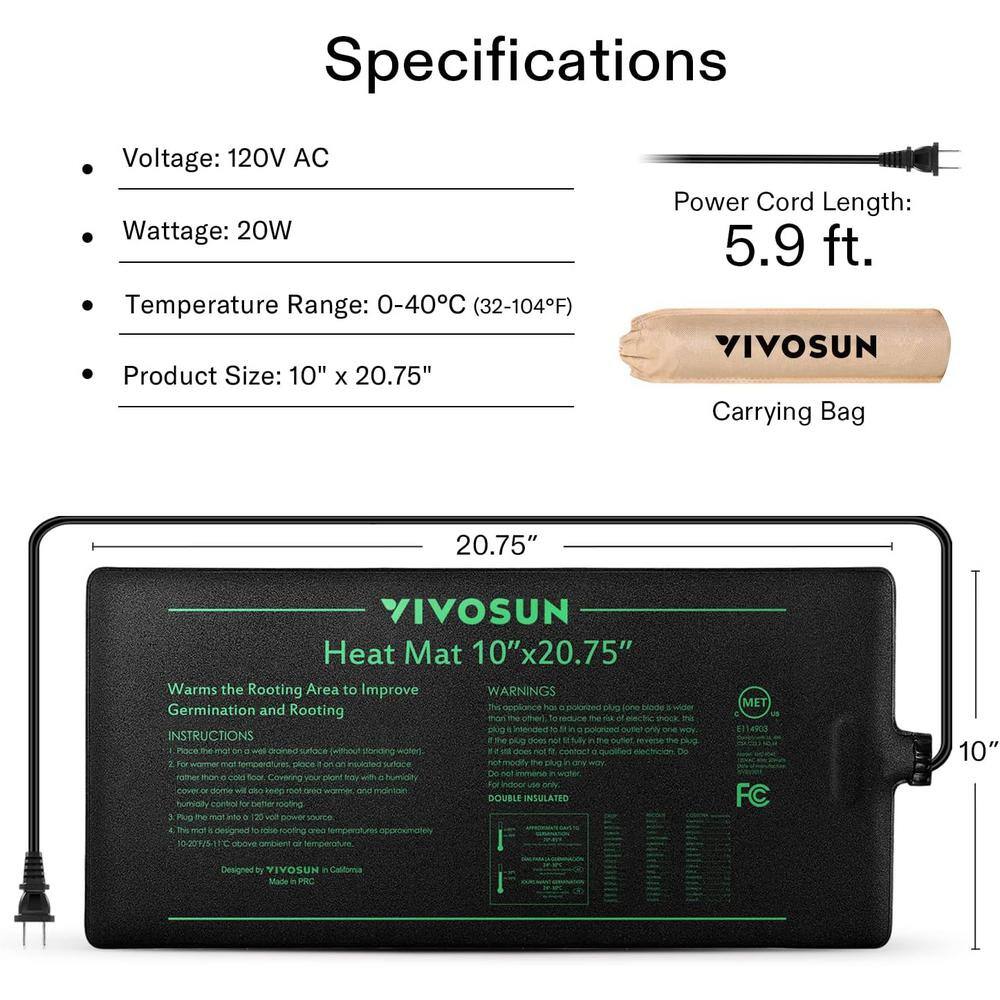 VIVOSUN 10 in. x 20.75 in. Durable Waterproof Seedling Heat Mat (2-Pack)