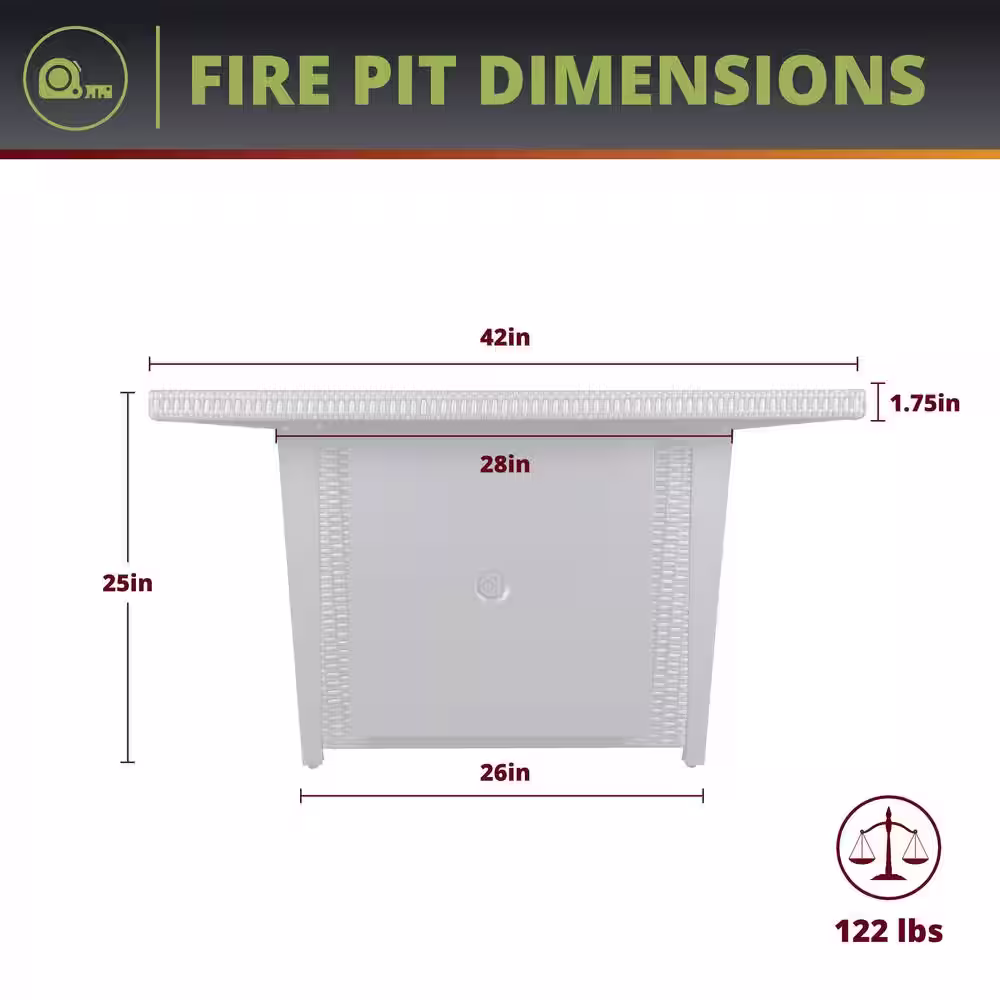 Kinger Home Ethan 42 in. W x 24.6 in. H Multiple Gray Aluminum Frame Rattan Wicker Square Propane Gas Slate Gray Fire Pit Table