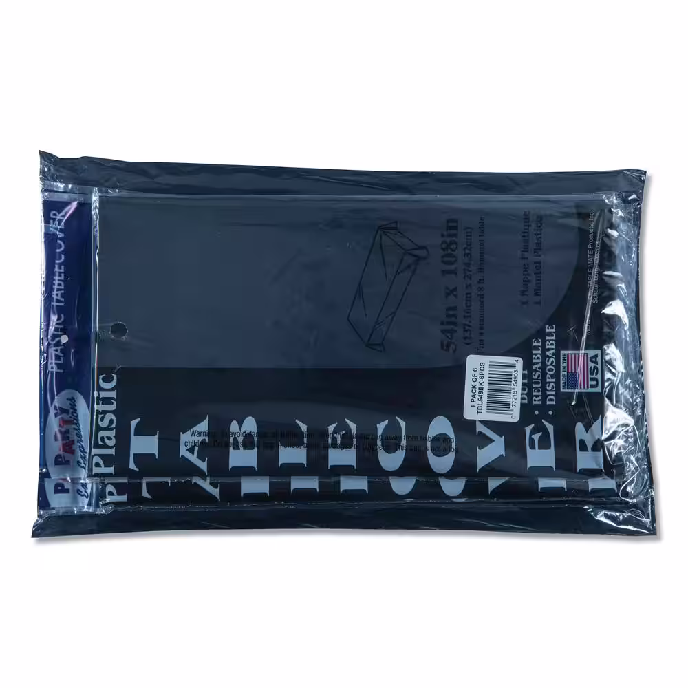 Tablemate Black Disposable Plastic Table Set Rectangular Table Covers, 54 in. x 108 in. (6-Per Pack)