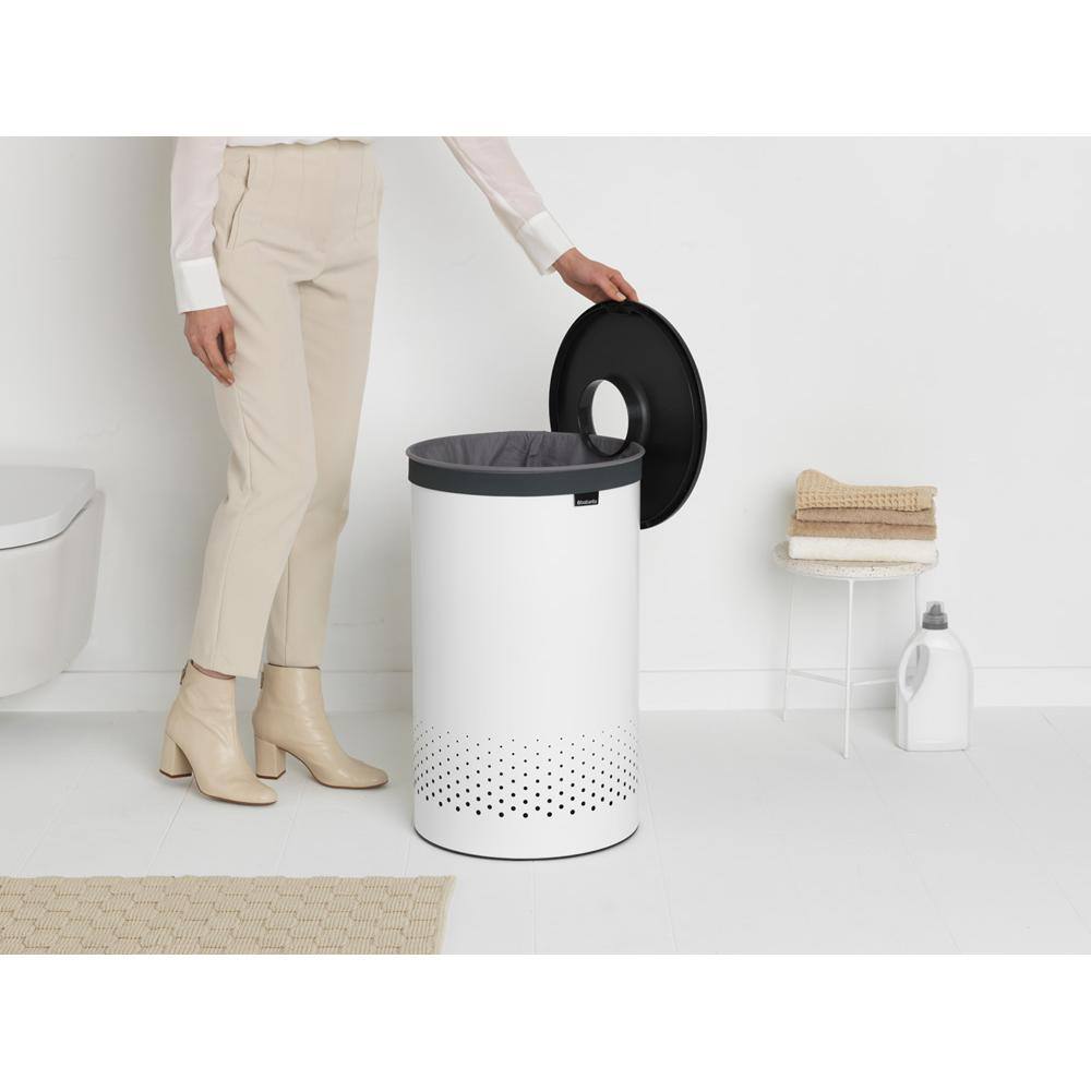 Brabantia 16 Gal. (60L) Laundry Hamper White with Dark Grey Plastic Lid