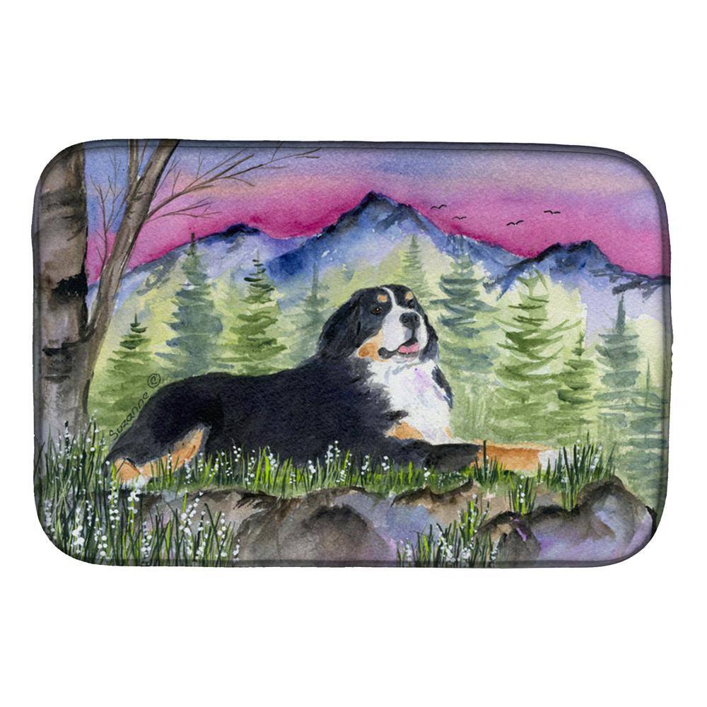 Caroline's Treasures 14 in. x 21 in. Multicolor Bernese Mountain Dog Dish Drying Mat