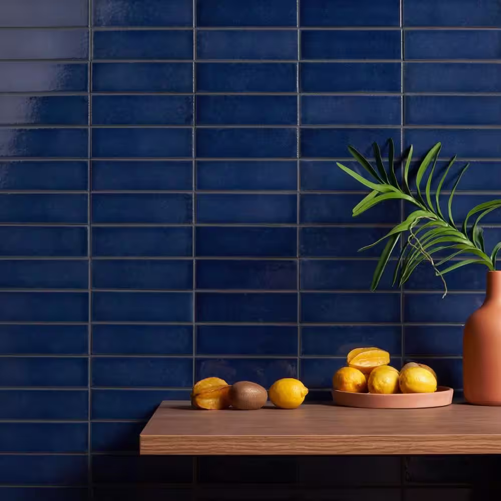 Ivy Hill Tile Vibe Blue Jean 2.36 in. x 7.87 in. Glossy Lava Stone Cement Subway Wall Tile (3.88 sq. ft./Case)