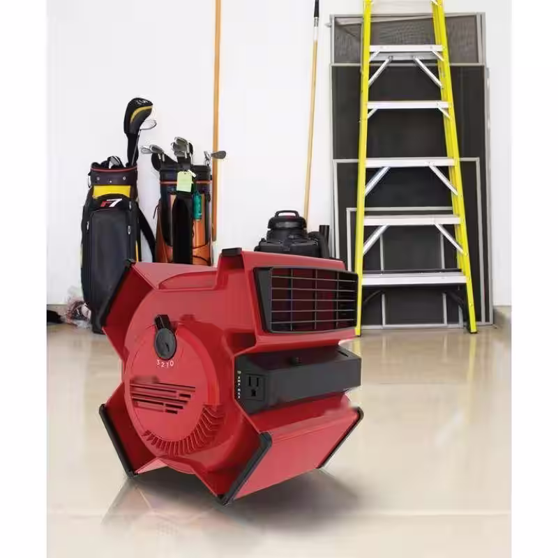 None 3 Speeds 6-Position Utility Floor Fan in Red with Outlet for Ventilation, Cooling, Exhaust, and Drying