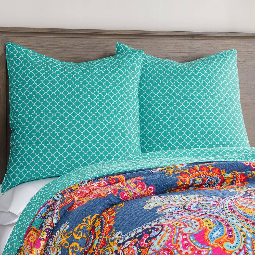 Levtex Home Fantasia Teal and White Trellis Cotton 26 in. x 26 in. Euro Sham - Set of 2