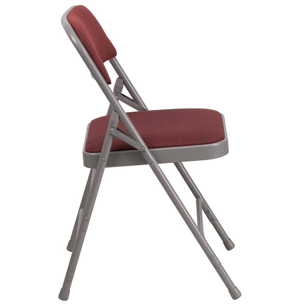 Flash Furniture Hercules Series Curved Triple Braced & Double Hinged Burgundy Patterned Fabric Upholstered Metal Folding Chair