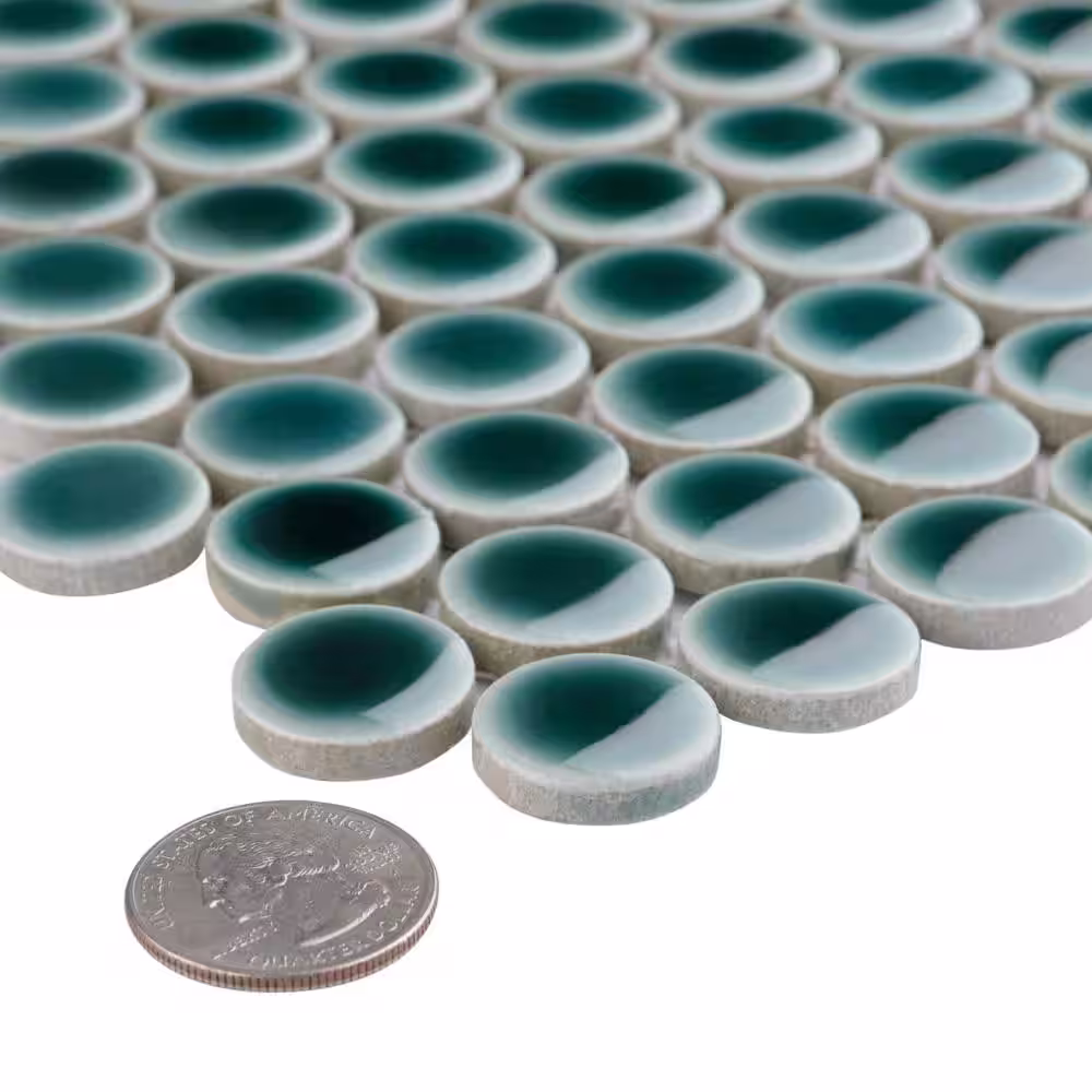 Merola Tile Hudson Penny Round Emerald 12 in. x 12-5/8 in. Porcelain Mosaic Tile (10.7 sq. ft./Case)