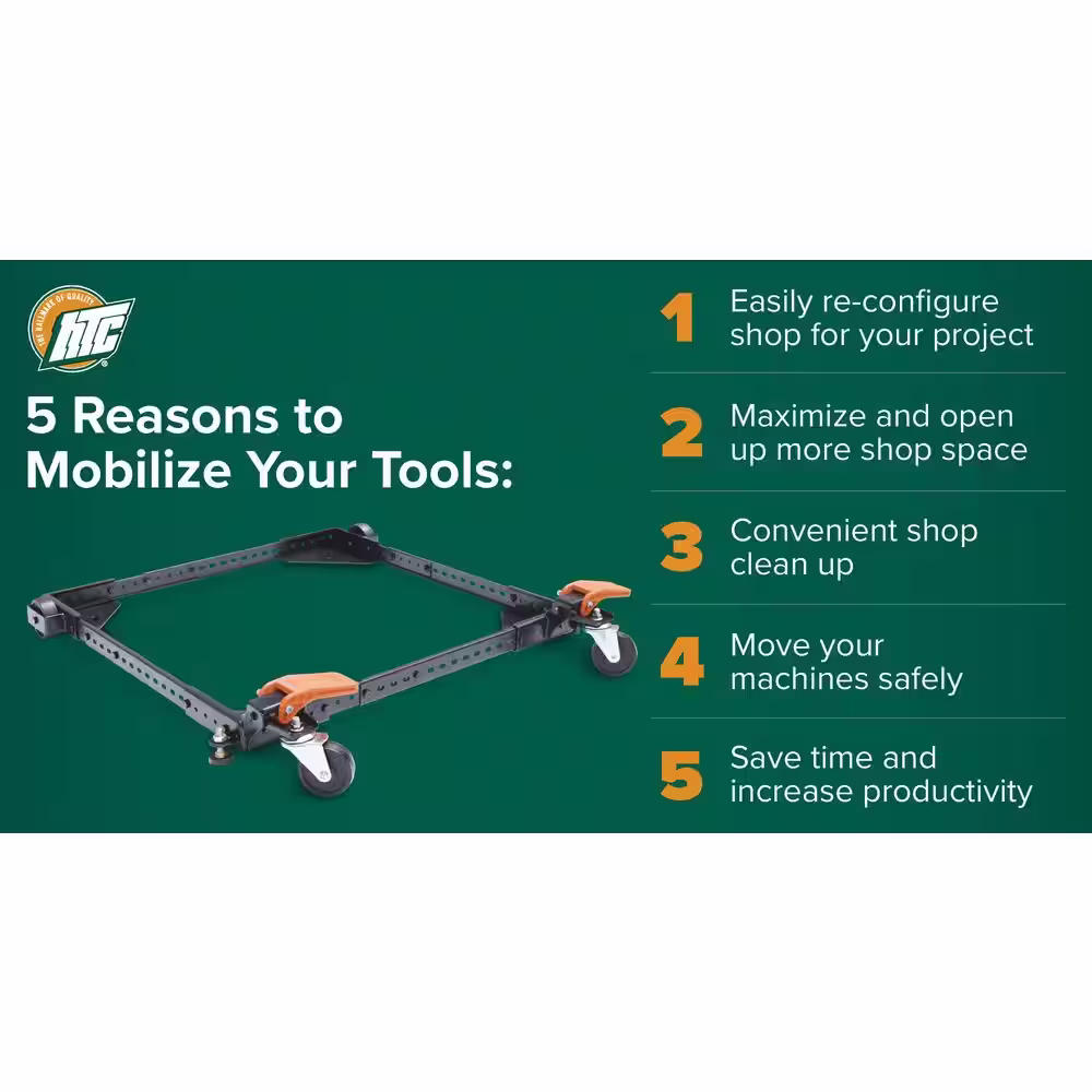 HTC 500 lbs. Capacity Steel Universal Mobile Base for Machines and Power Tools