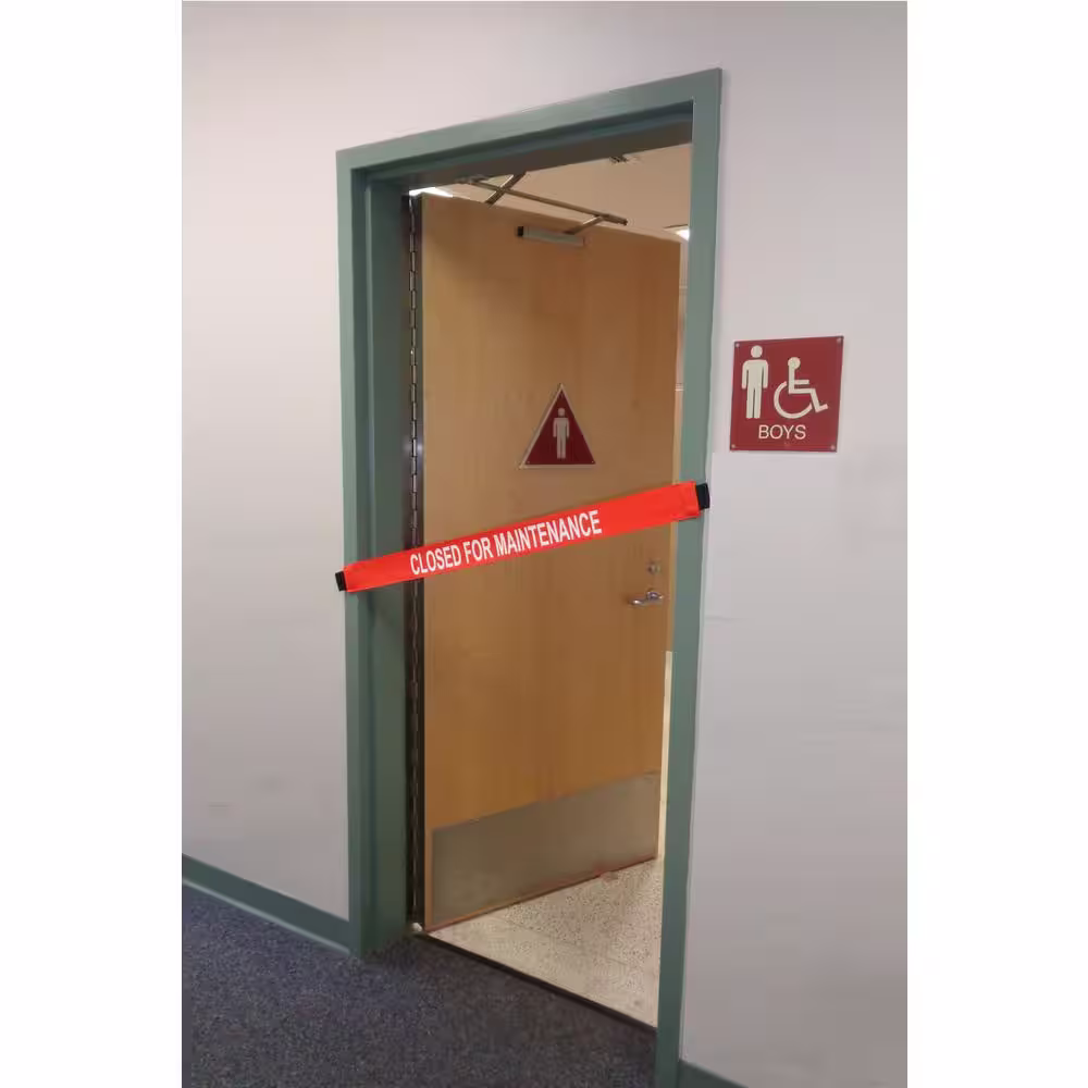 Magnetic Door Barrier Nylon Safety Barrier with Magnetic Ends Closed for Maintenance Imprint Fits up to a Standard 36 in. W Doorway