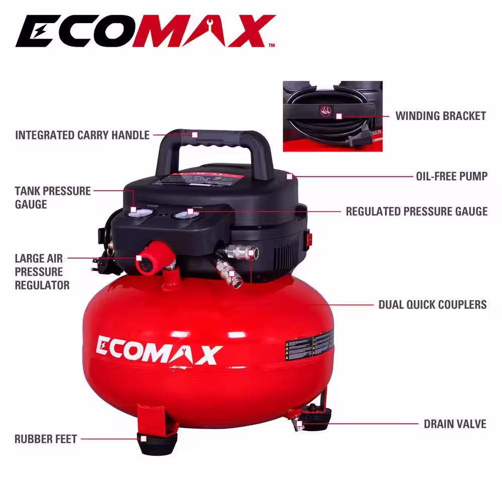 ECOMAX 6 Gal. 150 PSI Electric Pancake Air Compressor