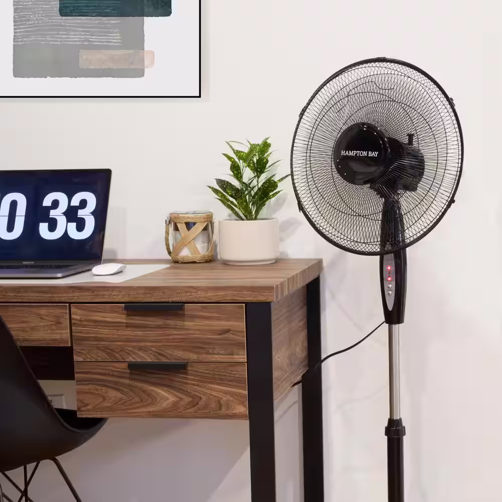 Hampton Bay 16 in. 3 Speed Digital Oscillating Standing Fan with Adjustable Height