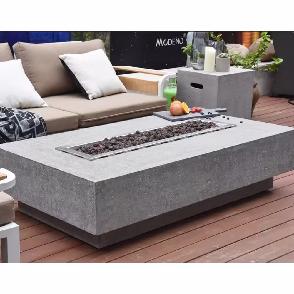 ENVELOR:Envelor Elementi Hampton 56 in. x 32 in. Rectangle Concrete Natural Gas Fire Pit Table with Burner and Lava Rock
