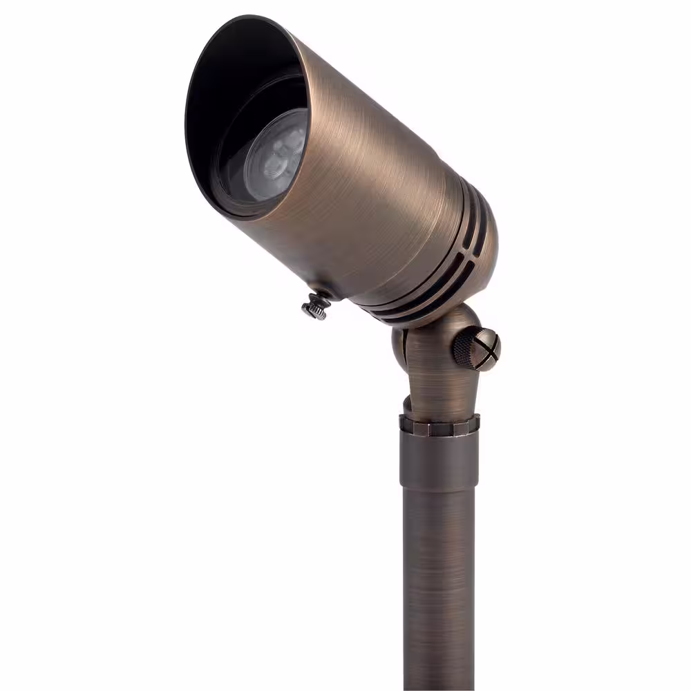 KICHLER Low Voltage Adjustable Cowl Centennial Brass Hardwired Outdoor Weather Resistant Spotlight with No Bulbs Included