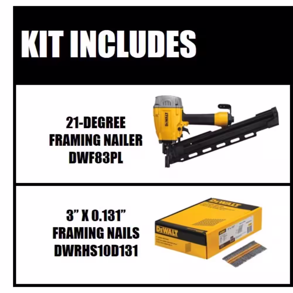 DEWALT Pneumatic 21-Degree Collated Framing Nailer and 3 in. x 0.131 in. Metal Framing Nails (2000 Pack)