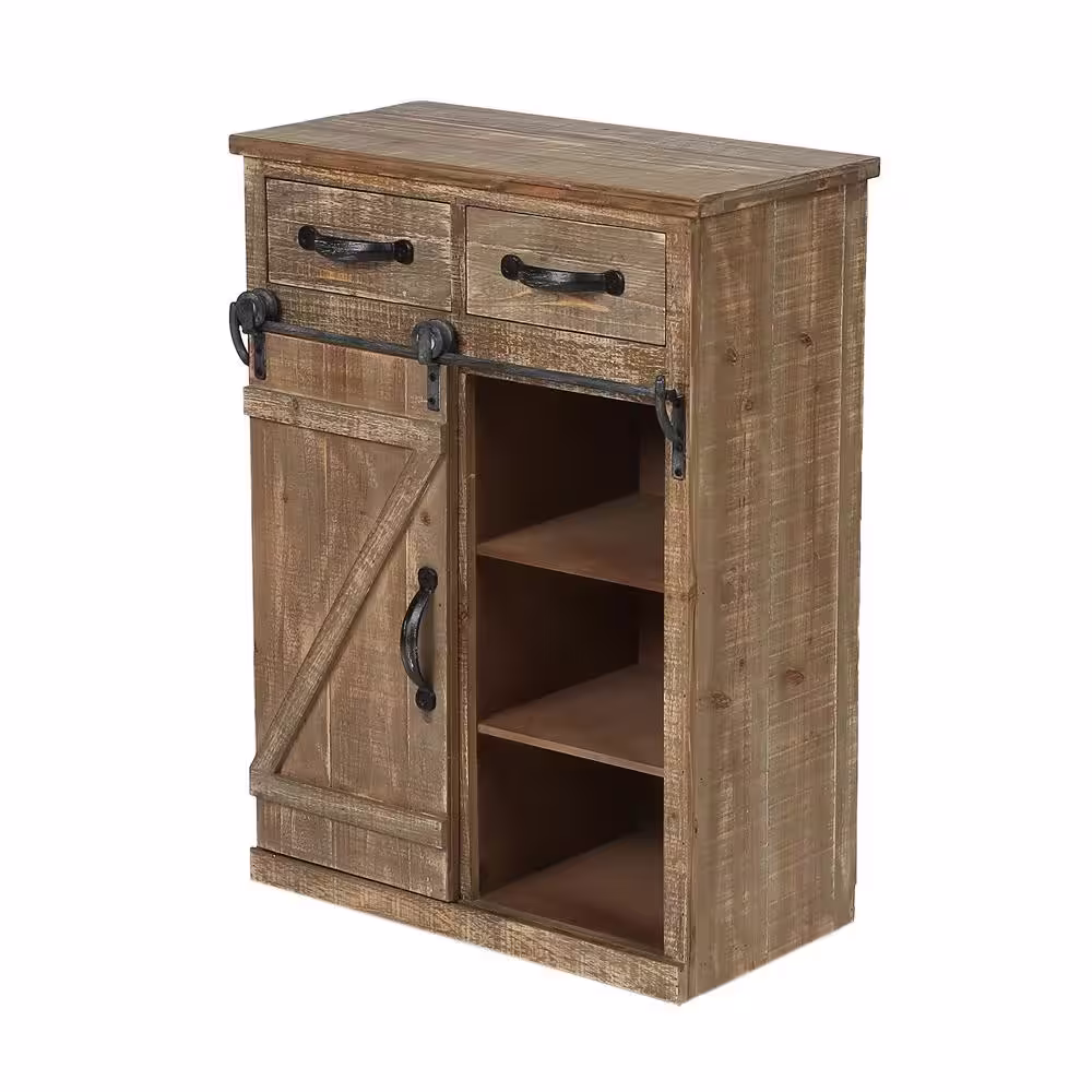 LuxenHome Rustic Wood Console Cabinet with Sliding Barn Door