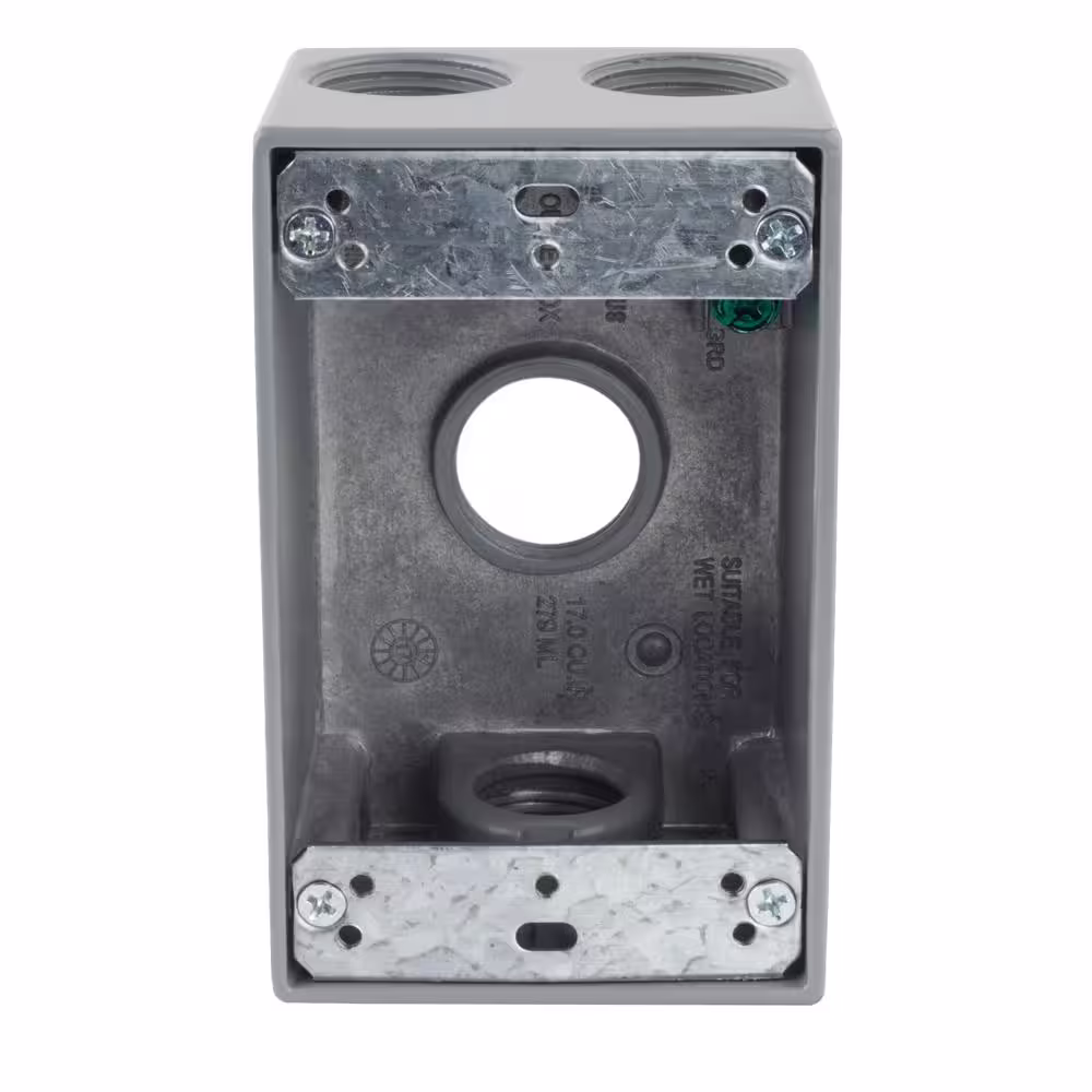 Commercial Electric 1-Gang Metallic Weatherproof Box with (4) 3/4 in. Holes, Gray
