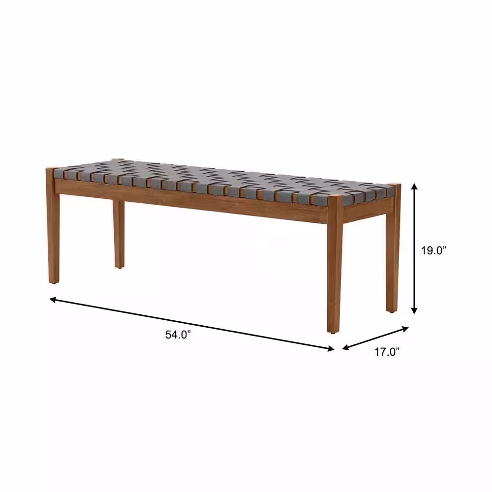 StyleWell Brickmore Gray Woven Dining Bench with Haze Finish Wood Accents (54