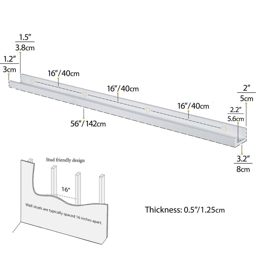 None 56 in. W x 2 in. D Modern Wall Mount Floating Shelves Long Narrow Picture Ledge (Set of 2) Decorative Wall Shelf
