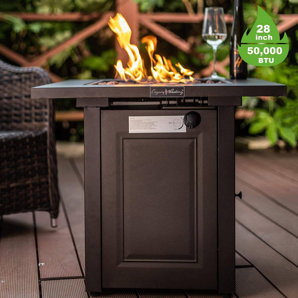 None 28 in. W x 28 in. H Brown Outdoor Square Metal Propane Gas Fire Pit Table Patio Dining Table Fire Table with Lava Stones