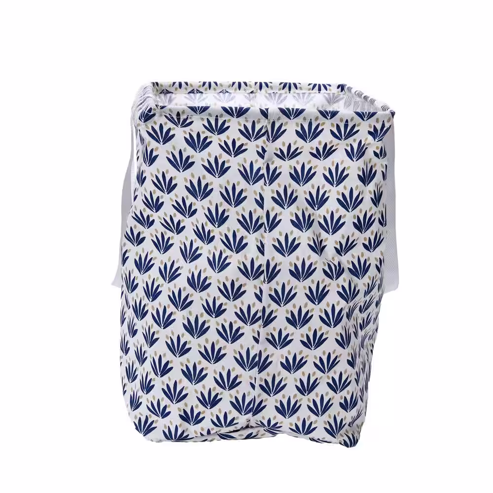 HOUSEHOLD ESSENTIALS Blue and White Cacti Rectangular Krush Laundry Bag