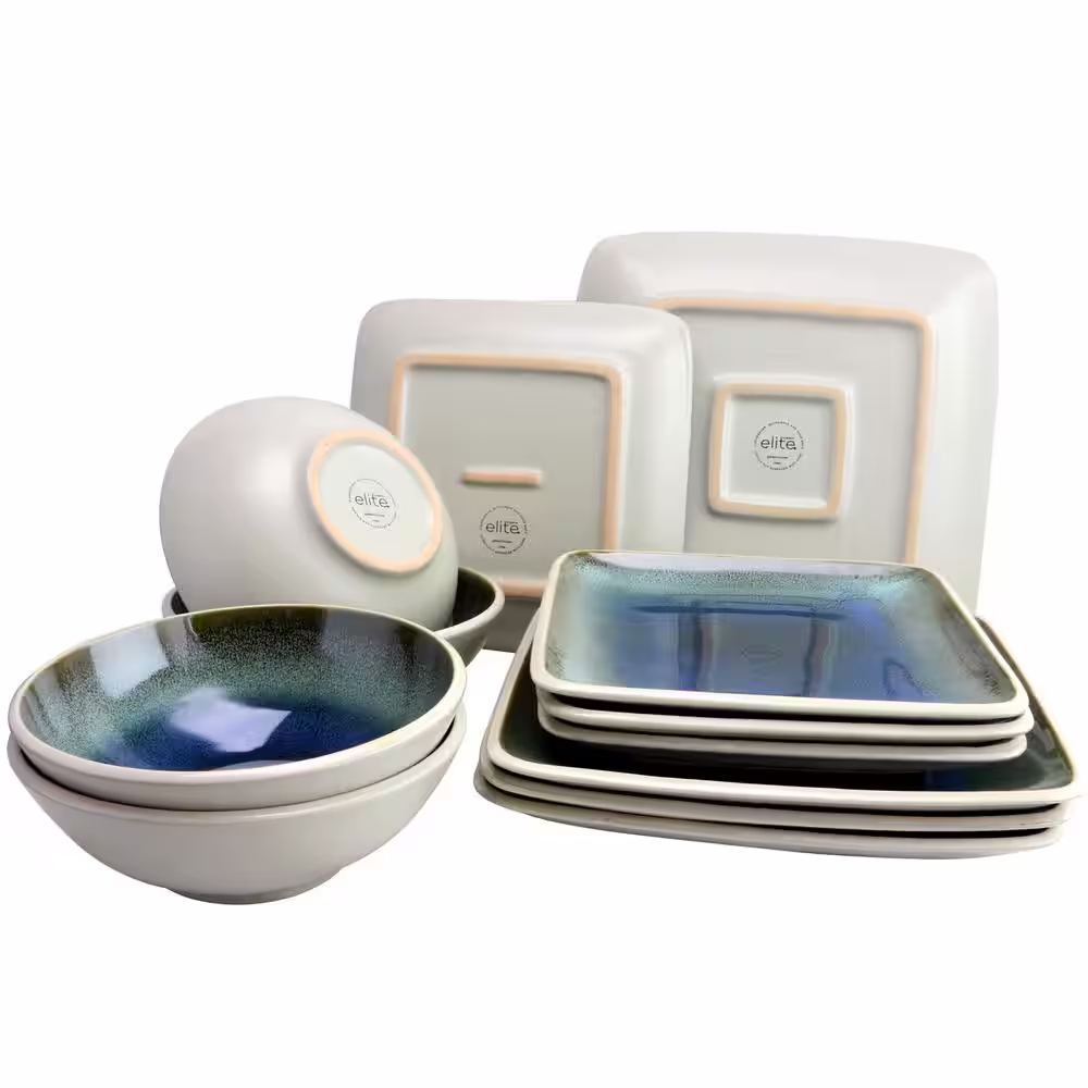 GIBSON ELITE Namastay 12-Piece Blue Square Dinnerware Set