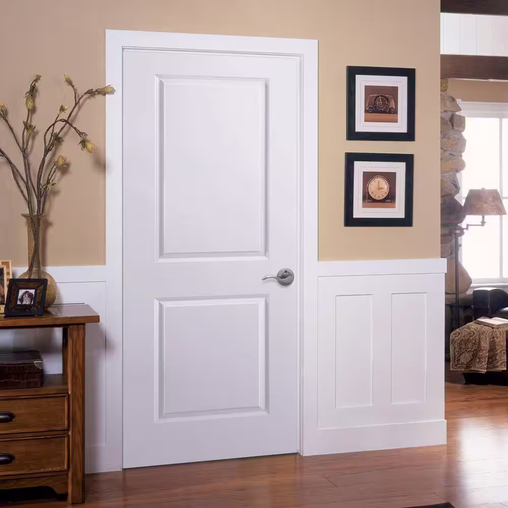 Masonite 32 in. x 80 in. 2 Panel Square Top Right-Handed Hollow-Core Smooth Primed Composite Single Prehung Interior Door