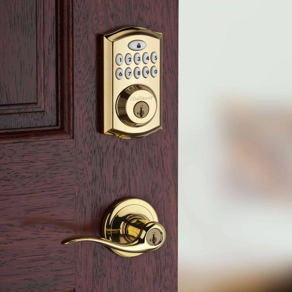 Kwikset Z-Wave SmartCode 914 Lifetime Polished Brass Single Cylinder Electronic Deadbolt Featuring SmartKey Security