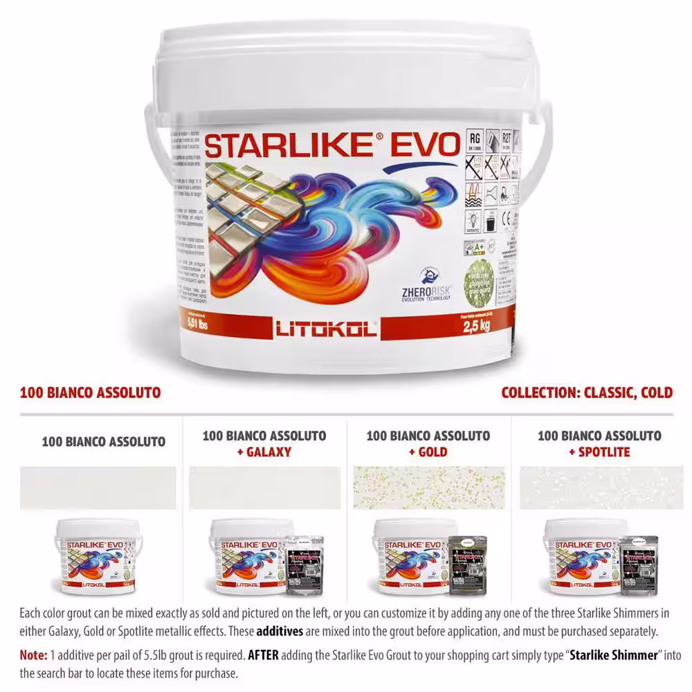 The Tile Doctor Starlike EVO Epoxy Grout 100 Bianco Assoluto Classic Collection 2.5 kg - 5.5 lbs.