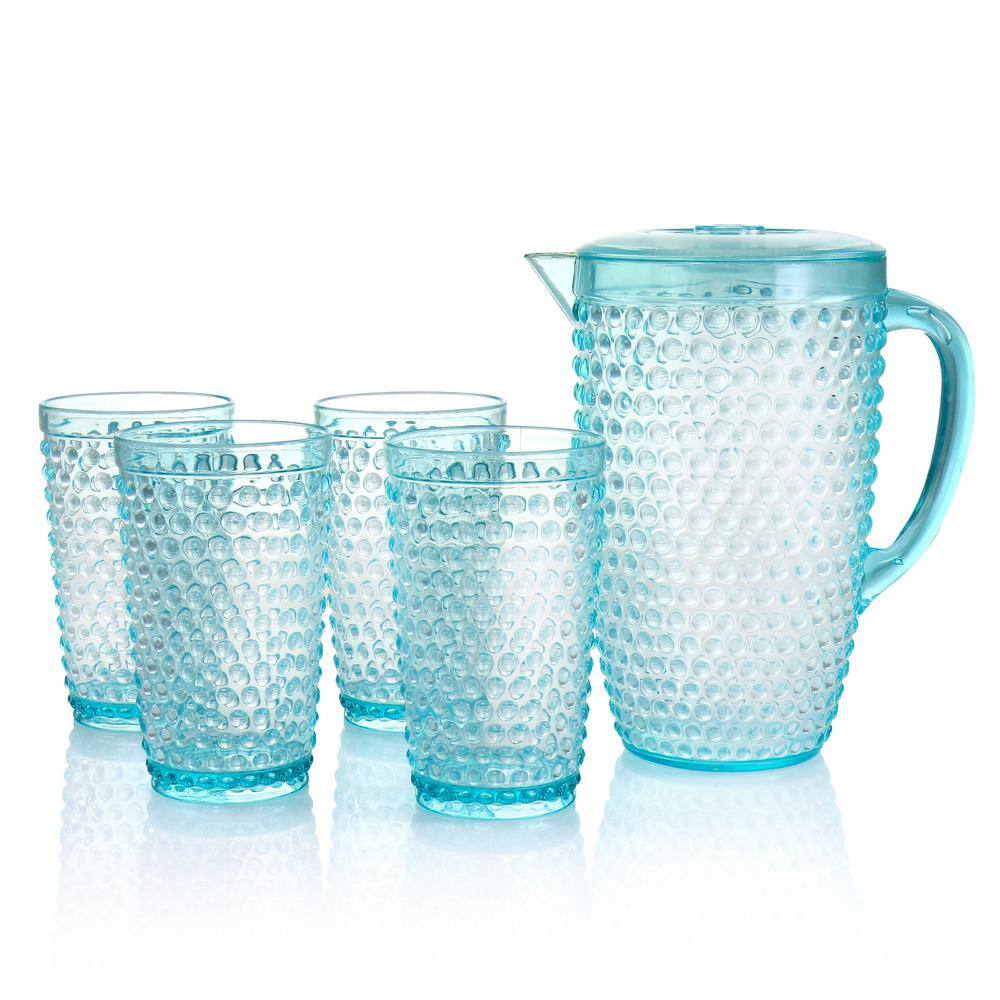 GIBSON HOME Malone 5-Piece Plastic Pitcher and Tumbler Set in Light Blue