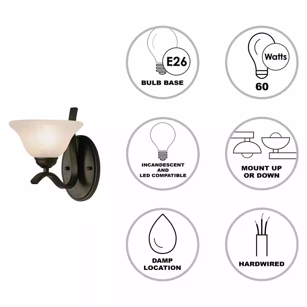 Bel Air Lighting Hollyslope 1-Light Rubbed Oil Bronze Indoor Wall Sconce Light Fixture with Marbleized Glass Shade
