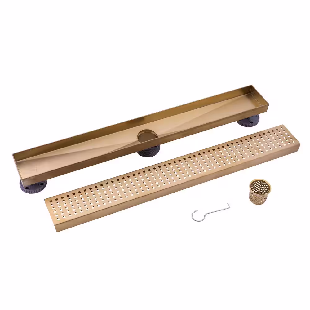 Oatey Designline 24 in. Stainless Steel Linear Shower Drain with Square Pattern Drain Cover in Champagne Bronze